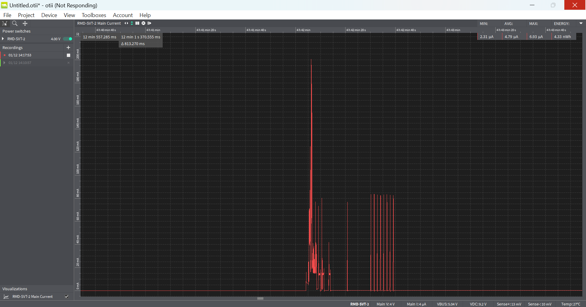 Figure 20 Otii current recording of HL78 during PSM -v2