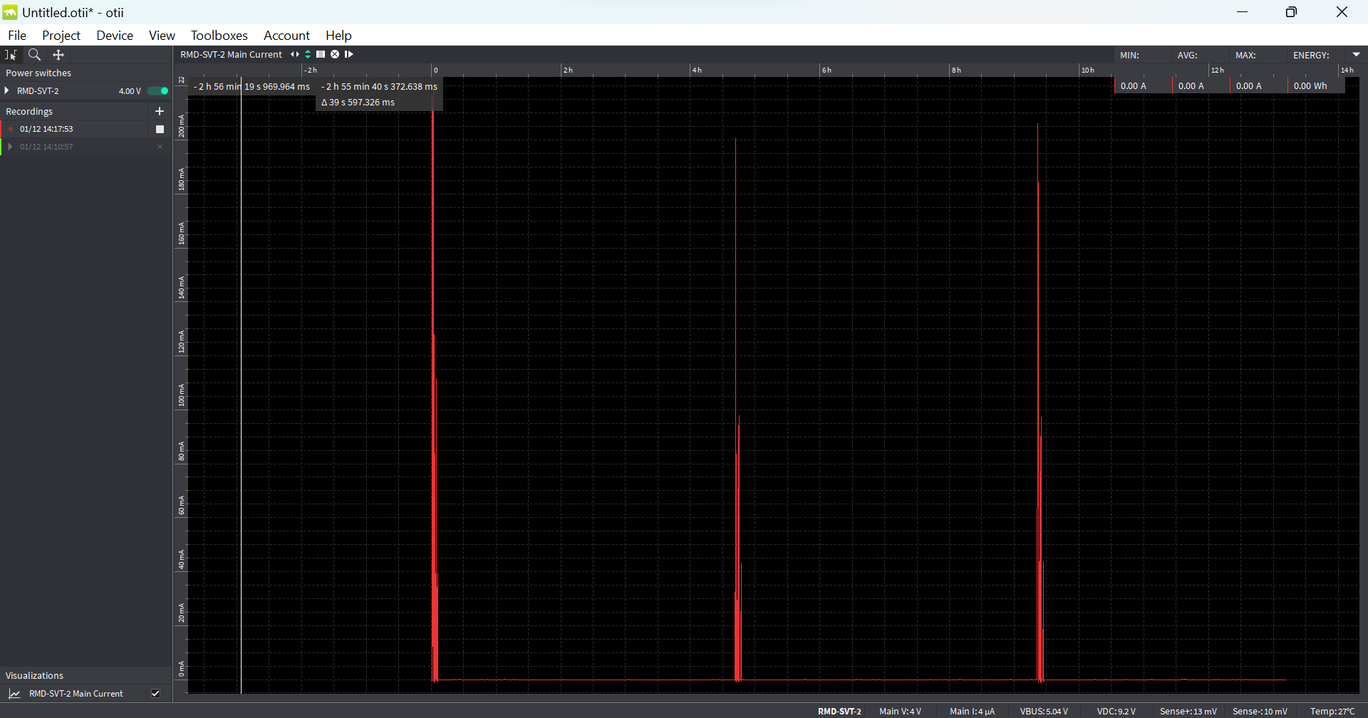 Figure 21 Another Otii current recording of HL78 during PSM